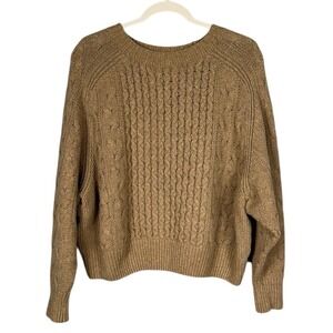 Womens Chunky Cable Knit Wool Sweater Large Scandi Neutral Camel Soft Girl